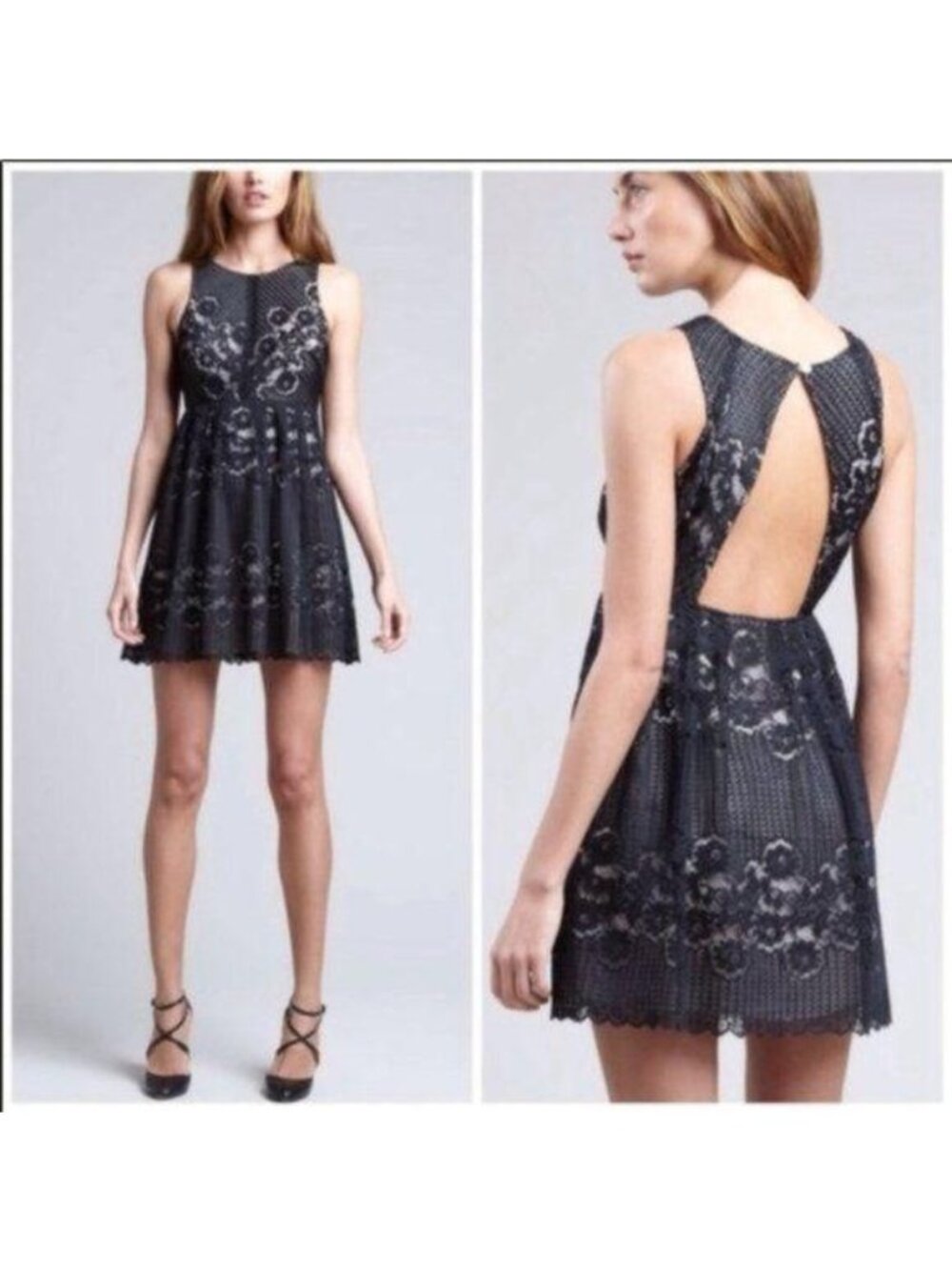 Free People Black Lace Cut Out Mini Dress Size 4